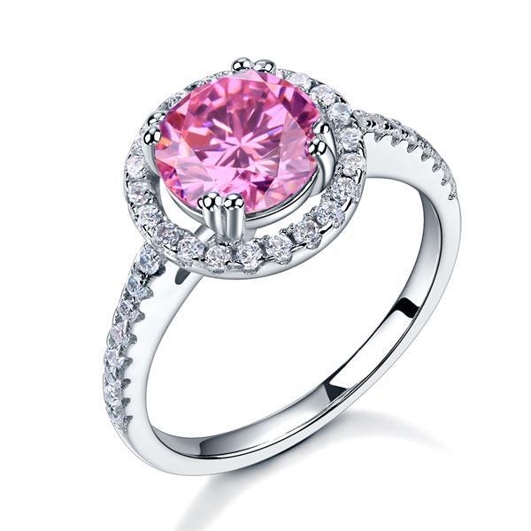 2.00ct Pink Diamond Halo Engagement Ring, 925 Sterling Silver