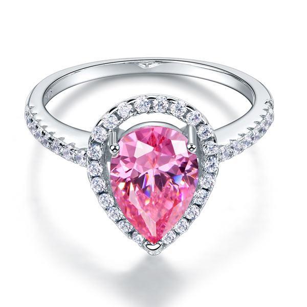 2.00ct Pink Pear Cut Diamond Engagement Ring, Diamond Halo, 925 Silver