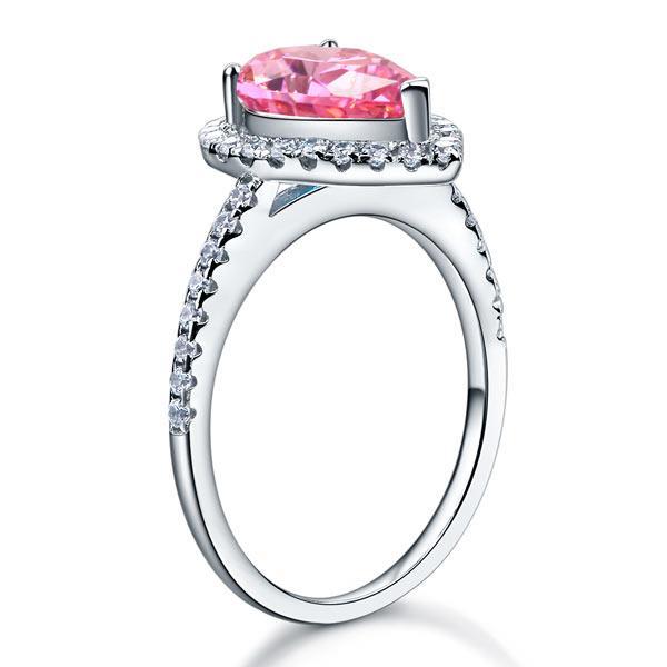 2.00ct Pink Pear Cut Diamond Engagement Ring, Diamond Halo, 925 Silver