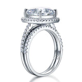 5.00ct Cushion Cut Diamond Halo Bridal Ring Set, 925 Sterling Silver