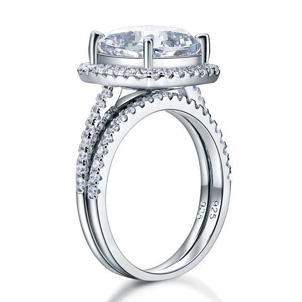5.00ct Cushion Cut Diamond Halo Bridal Ring Set, 925 Sterling Silver