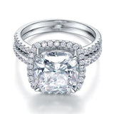 5.00ct Cushion Cut Diamond Halo Bridal Ring Set, 925 Sterling Silver