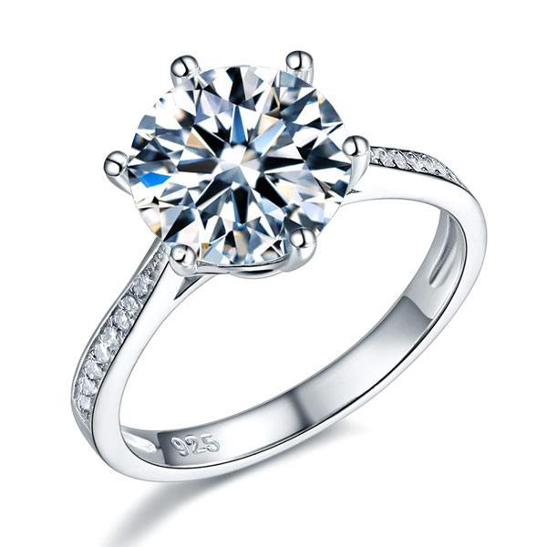 3.00ct Classic Brilliant Cut Diamond Engagement Ring, 925 Silver
