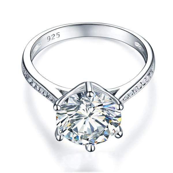 3.00ct Classic Brilliant Cut Diamond Engagement Ring, 925 Silver