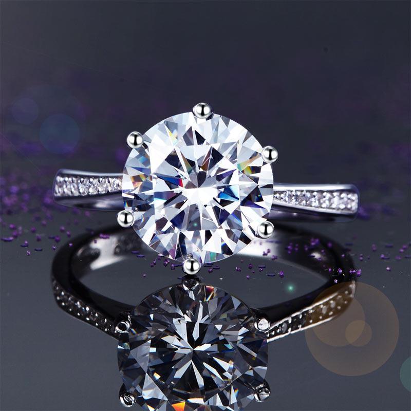 3.00ct Classic Brilliant Cut Diamond Engagement Ring, 925 Silver