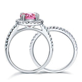 2.00ct Pink Diamond Halo, Bridal Ring Set, 925 Silver