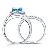 2.00ct Pear Cut Daimond Halo Ring, Fancy Blue Diamond, Bridal Ring Set