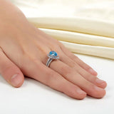 2.00ct Pear Cut Daimond Halo Ring, Fancy Blue Diamond, Bridal Ring Set