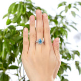 2.00ct Pear Cut Daimond Halo Ring, Fancy Blue Diamond, Bridal Ring Set