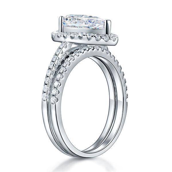 2.00ct Pear Cut Diamond Halo Bridal Ring Set, 925 Sterling Silver