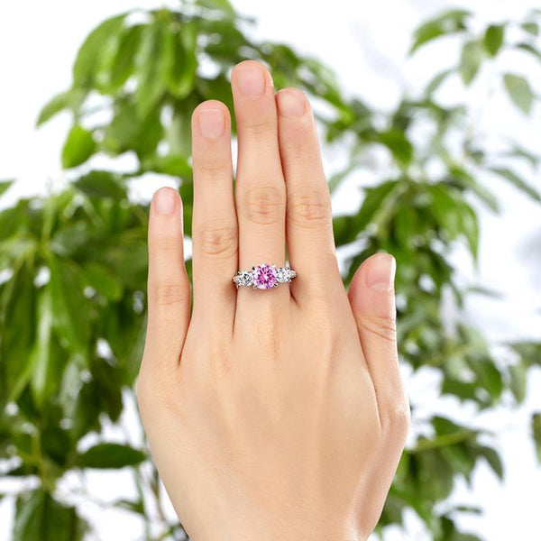 2.00ct Fancy Pink Diamond 3 Stone Engagement Ring, Brilliant Cut , 925 Silver