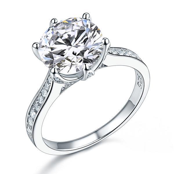 3.00ct Classic Diamond Engagement Ring, Round Brilliant Cut , 925 Sterling Silver