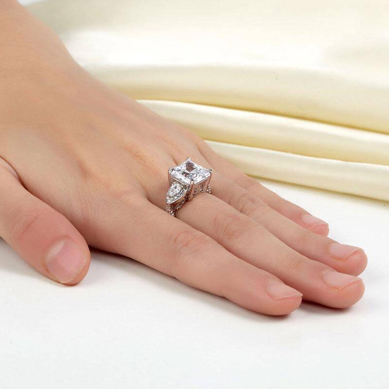 4.00ct Vintage Princess Cut Diamond Engagement Ring, 925 Sterling Silver