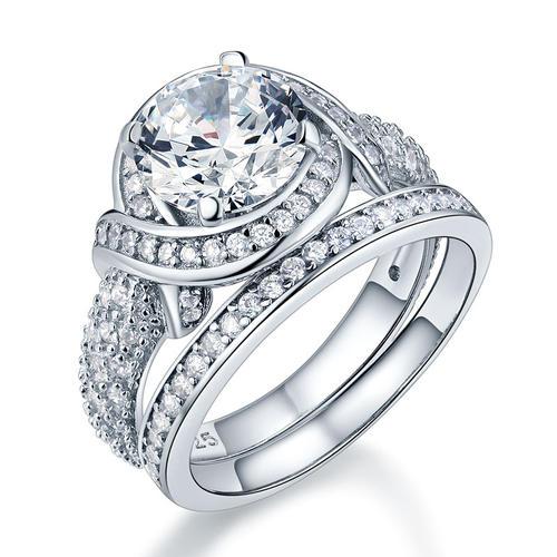 2.00ct Art Deco Diamond Bridal Ring Set, 925 Sterling Silver