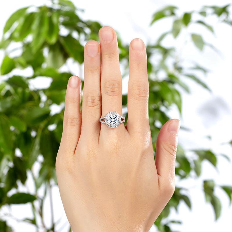 1.25ct Double Halo, Round Brilliant Cut Diamond Engagement Ring, 925 Sterling Silver