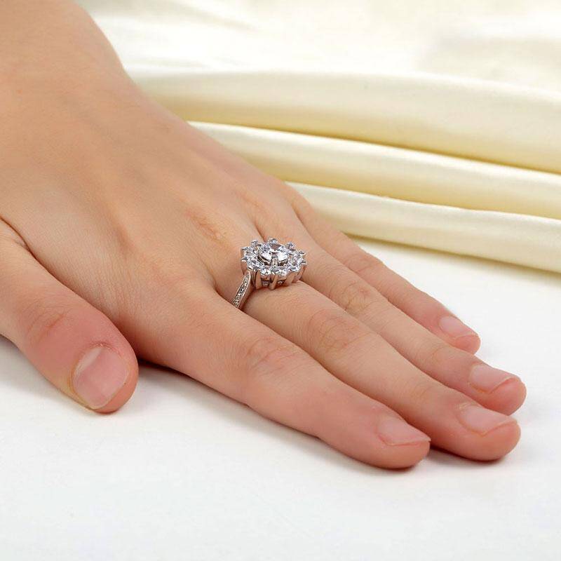 2.2ct Art Deco Diamond Halo Engagement Ring, Round Brilliant Cut, 925 Silver