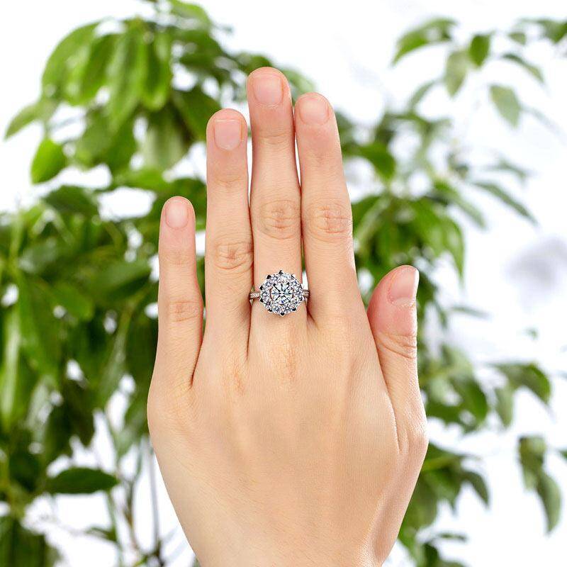 2.2ct Art Deco Diamond Halo Engagement Ring, Round Brilliant Cut, 925 Silver