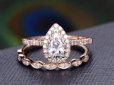 2.00ct Moissanite Ring Set, Pear Cut Halo, Colour F, Clarity VVS, Available in a Choice of Metals, Centre Stone 1.25ct