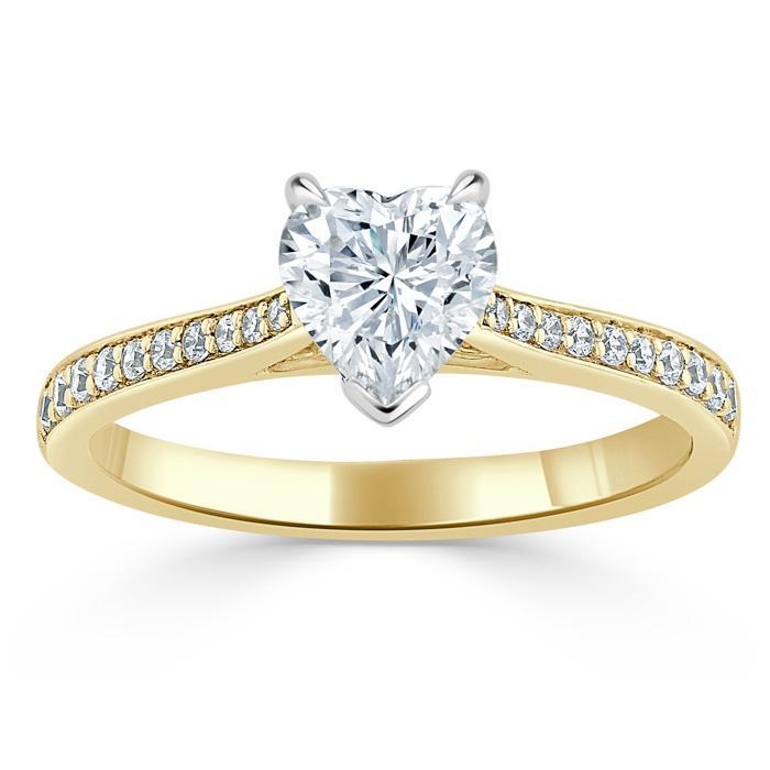 Lab-Diamond Heart Cut Engagement Ring, Classic Style, Choose Your Stone Size and Metal