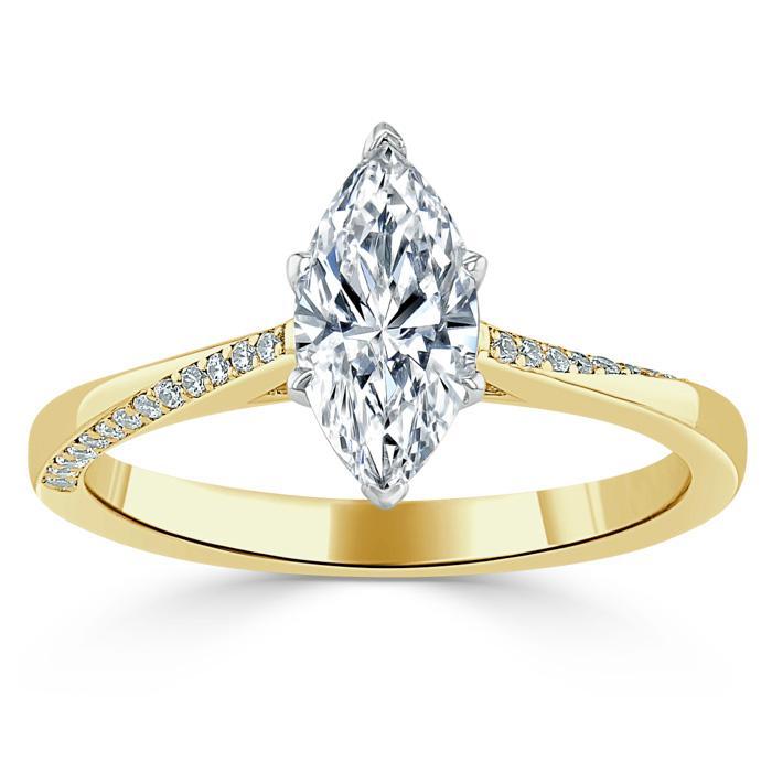 1.00ct Marquise Cut Moissanite Engagement Ring, Classic Style,  Available in White Gold, Platinum, Rose Gold or Yellow Gold