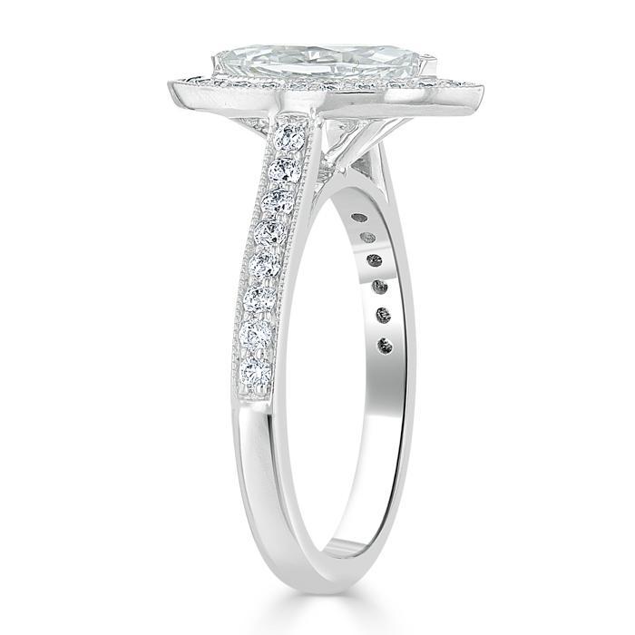 Lab-Diamond Marquise Cut Halo Engagement Ring, Tiffany Style, Choose Your Stone Size and Metal