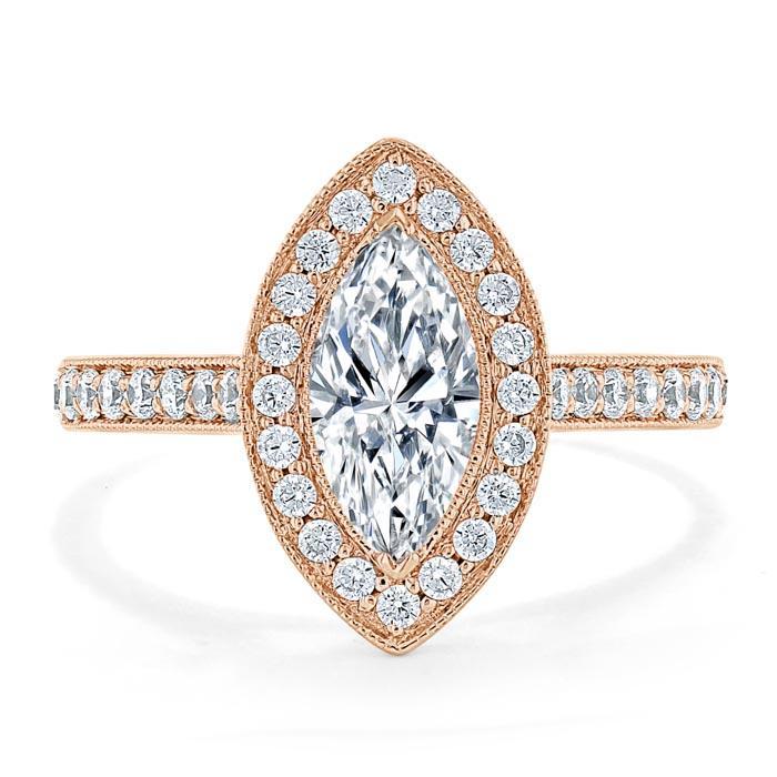 Lab-Diamond Marquise Cut Halo Engagement Ring, Tiffany Style, Choose Your Stone Size and Metal