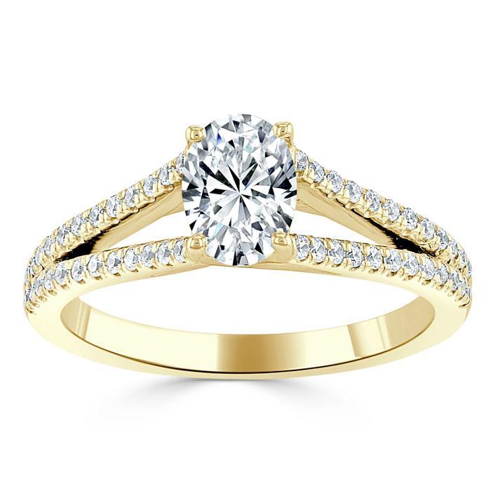1.35ct Oval Cut Moissanite Engagement Ring, Split Shank,  Available in White Gold, Platinum, Rose Gold or Yellow Gold