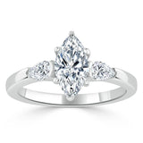 1.30ct  Maquise Cut Moissanite 3 stone Engagement Ring,  Available in White Gold, Platinum, Rose Gold or Yellow Gold
