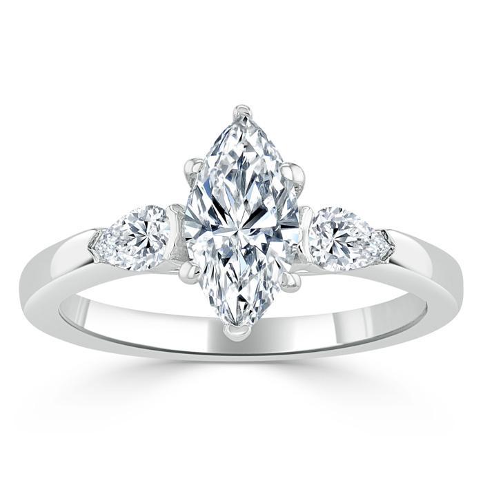 1.30ct  Maquise Cut Moissanite 3 stone Engagement Ring,  Available in White Gold, Platinum, Rose Gold or Yellow Gold