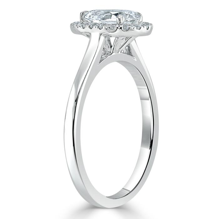 Lab-Diamond Pear Cut Halo Engagement Ring, Choose Your Stone Size and Metal
