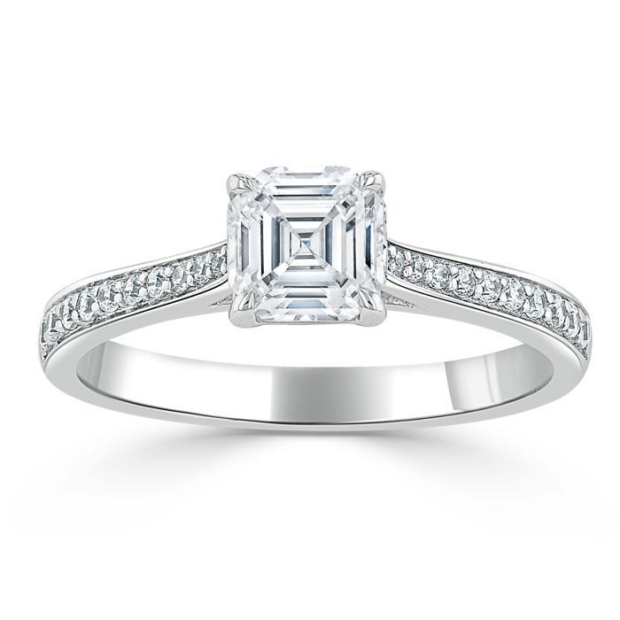 1.00ct  Asscher Cut Moissanite Engagement Ring, Classic Style,  Available in White Gold, Platinum, Rose Gold or Yellow Gold