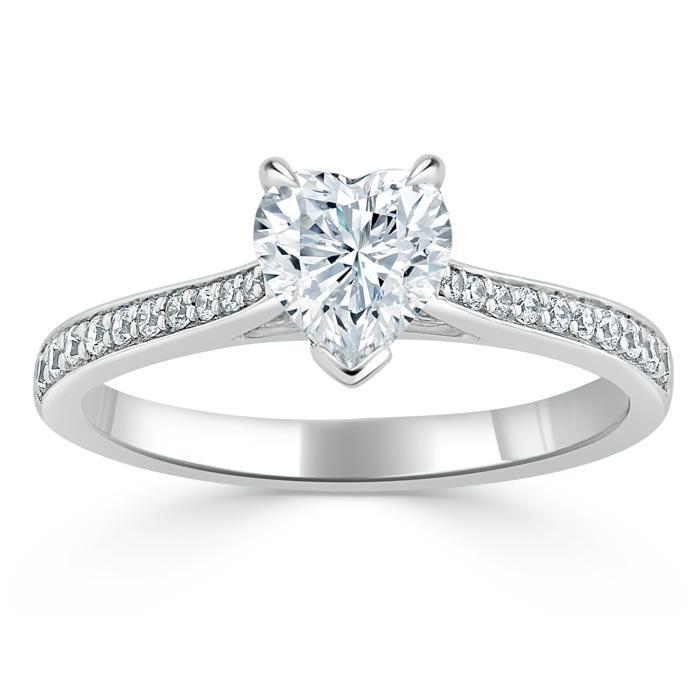 Lab-Diamond Heart Cut Engagement Ring, Classic Style, Choose Your Stone Size and Metal