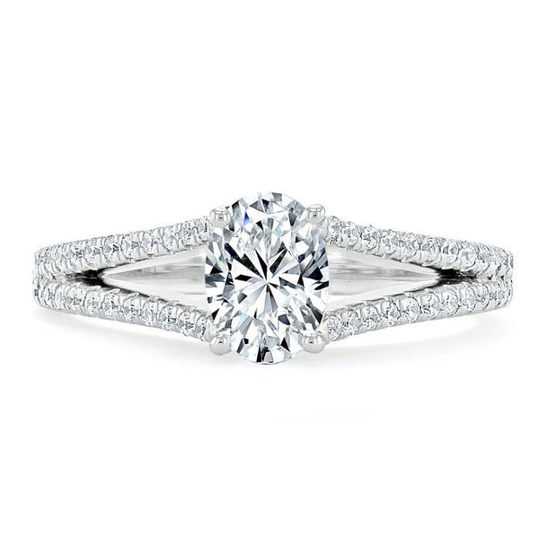 1.35ct Oval Cut Moissanite Engagement Ring, Split Shank,  Available in White Gold, Platinum, Rose Gold or Yellow Gold