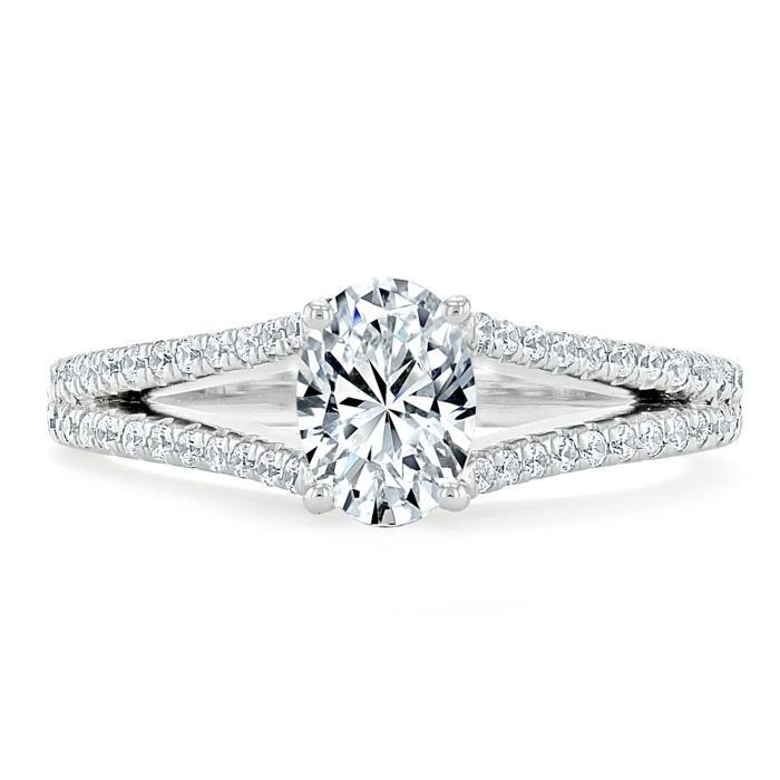 1.35ct Oval Cut Moissanite Engagement Ring, Split Shank,  Available in White Gold, Platinum, Rose Gold or Yellow Gold