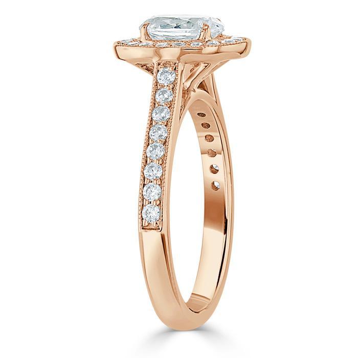 Lab-Diamond Oval Cut Halo Engagement Ring, Tiffany Style, Choose Your Stone Size and Metal
