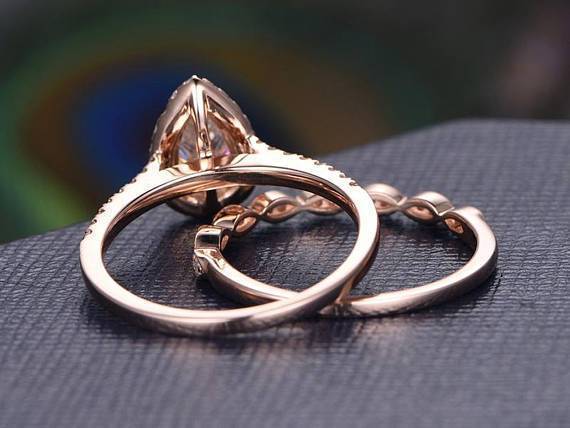 2.00ct Moissanite Ring Set, Pear Cut Halo, Colour F, Clarity VVS, Available in a Choice of Metals, Centre Stone 1.25ct