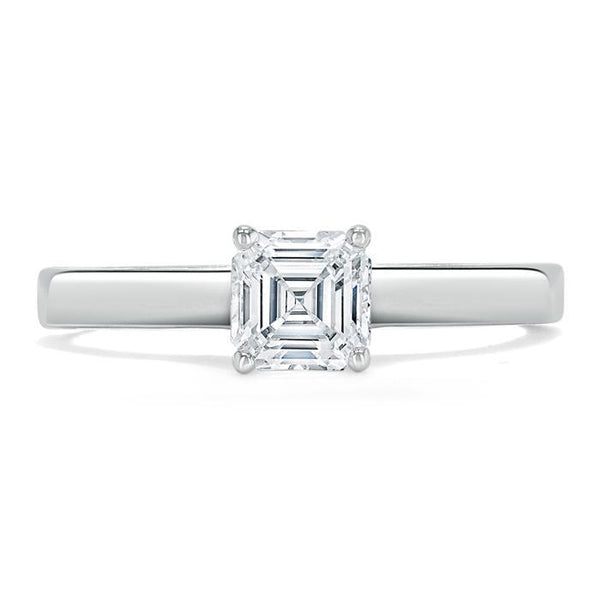 Lab-Diamond Asscher Cut Moissanite Engagement Ring, Classic Style, Choose Your Stone Size and Metal