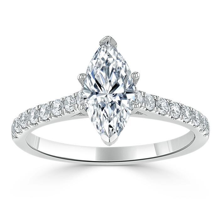 1.20ct Marquise Cut Moissanite Engagement Ring, Classic Style,  Available in White Gold, Platinum, Rose Gold or Yellow Gold