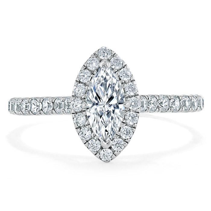 1.40ct Marquise Cut Moissanite Halo Engagement Ring, Tiffany Style,  Available in White Gold, Platinum, Rose Gold or Yellow Gold