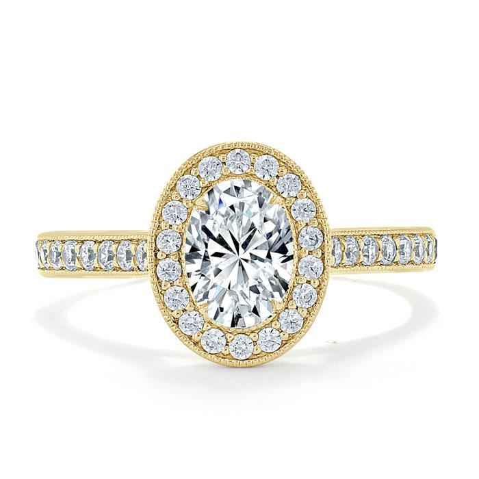 Lab-Diamond Oval Cut Halo Engagement Ring, Tiffany Style, Choose Your Stone Size and Metal