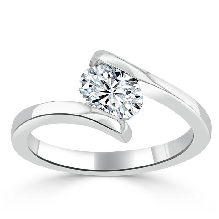 1.00ct  Oval Cut Moissanite Engagement Ring, Twist Design,  Available in White Gold, Platinum, Rose Gold or Yellow Gold
