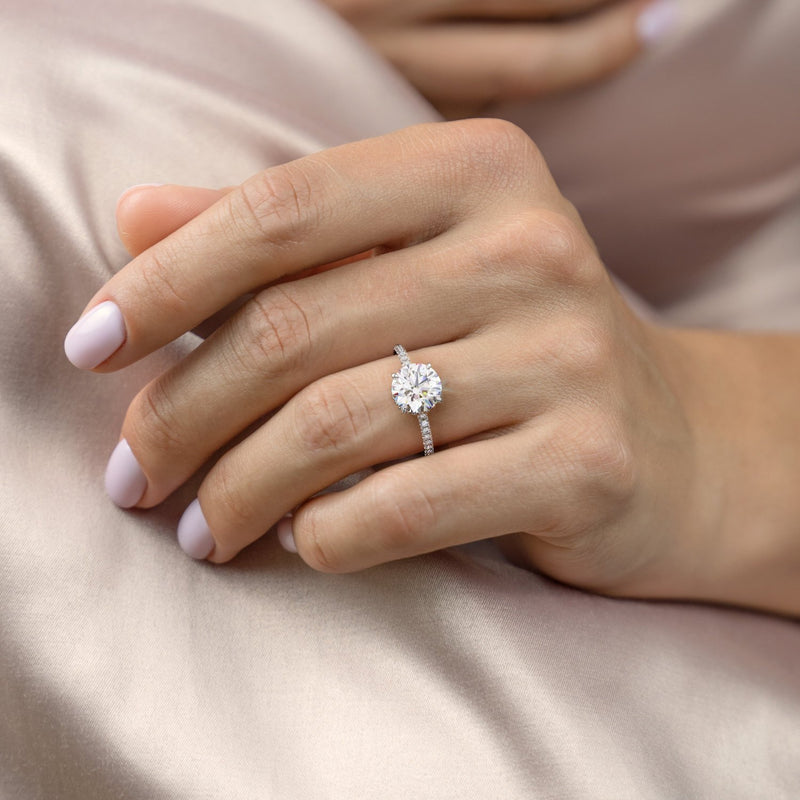 Round Cut Hidden Halo Moissanite Engagement Ring, Tiffany Style, Choose Your Stone Size and Metal