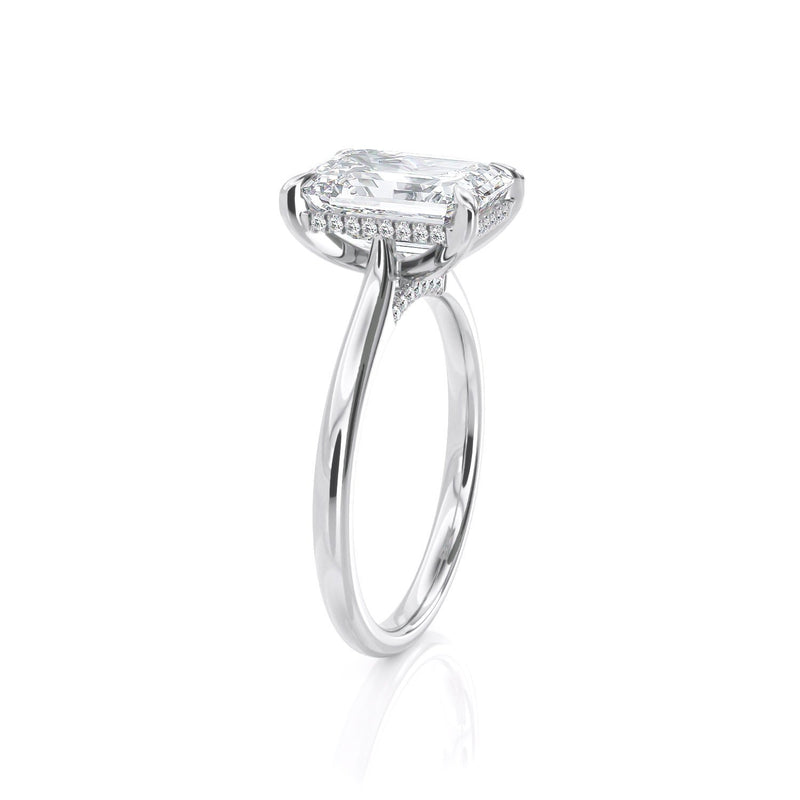 Emerald Cut Hidden Halo Moissanite Engagement Ring, Choose Your Stone Size and Metal