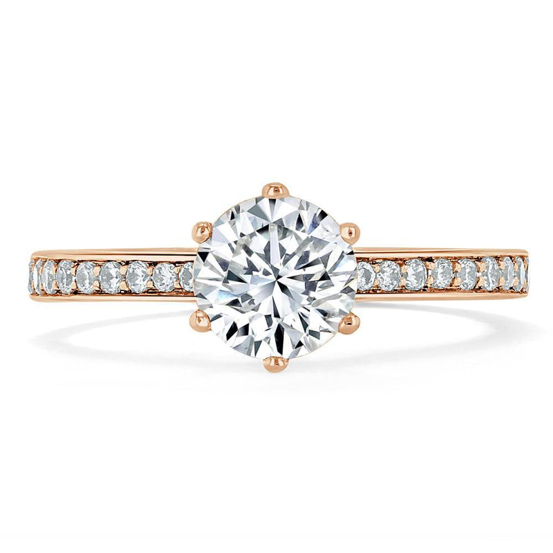 1.25ct  Round Cut Moissanite Halo Engagement Ring, Classic Tiffany Style,  Available in White Gold, Platinum, Rose Gold or Yellow Gold