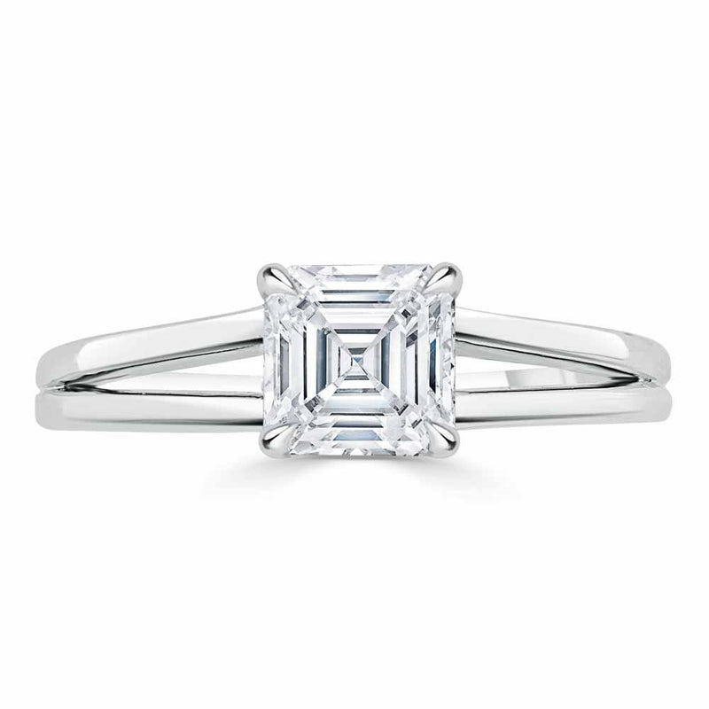 Lab-Diamond Asscher Cut Engagement Ring, Classic Style with Split Shank, Choose Your Stone Size and Metal