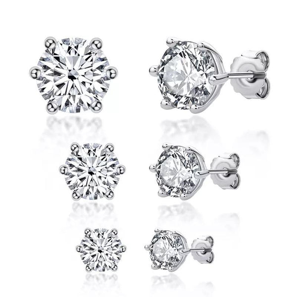 Classic Round Cut Diamond Stud Earrings, 925 Sterling Silver, Choose Your Stone Size and Metal