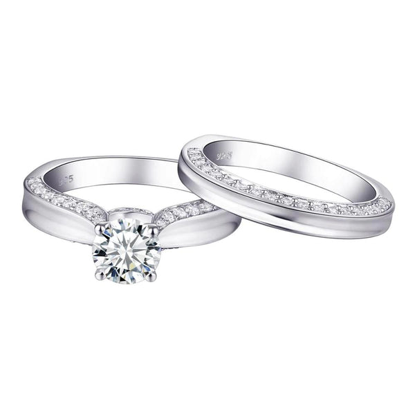 1.70ct Round Cut Diamond Ring Set, Bridal Rings, 925 Sterling Silver