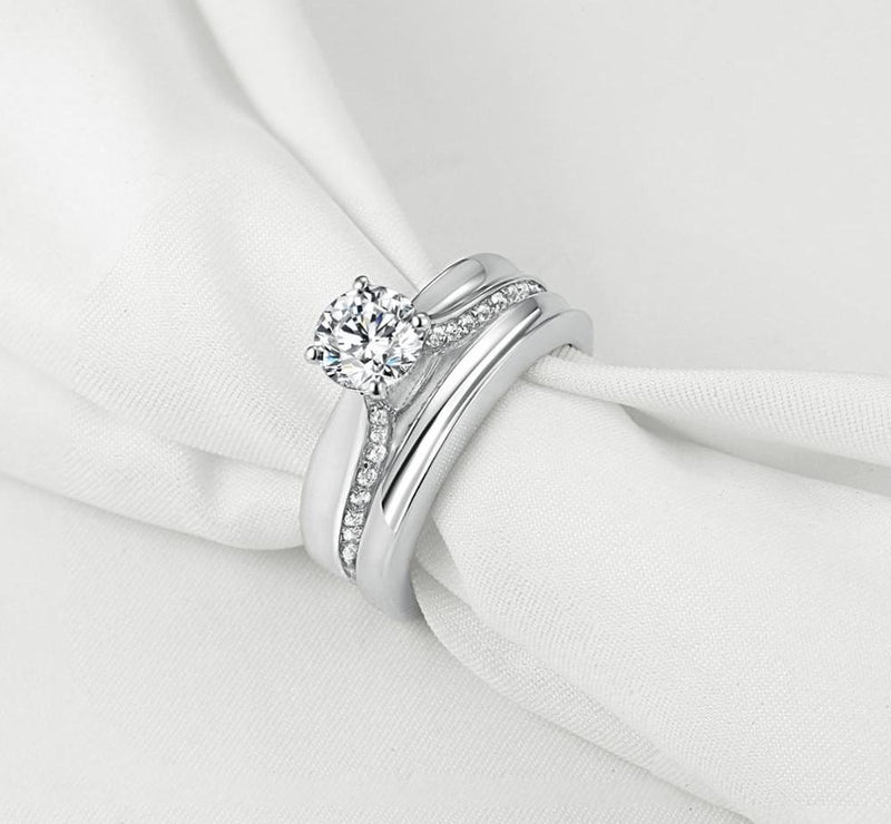 1.70ct Round Cut Diamond Ring Set, Bridal Rings, 925 Sterling Silver