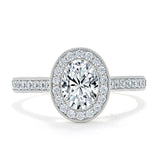 Lab-Diamond Oval Cut Halo Engagement Ring, Tiffany Style, Choose Your Stone Size and Metal