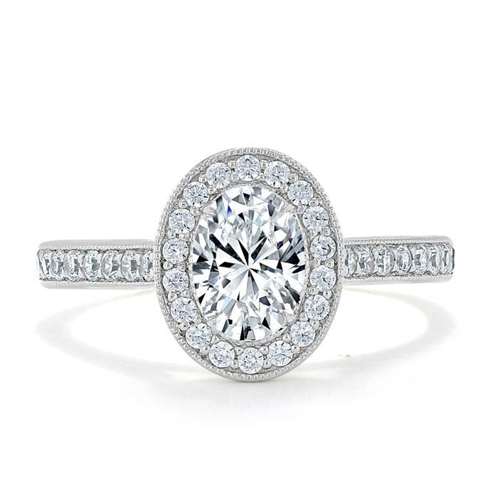 Lab-Diamond Oval Cut Halo Engagement Ring, Tiffany Style, Choose Your Stone Size and Metal